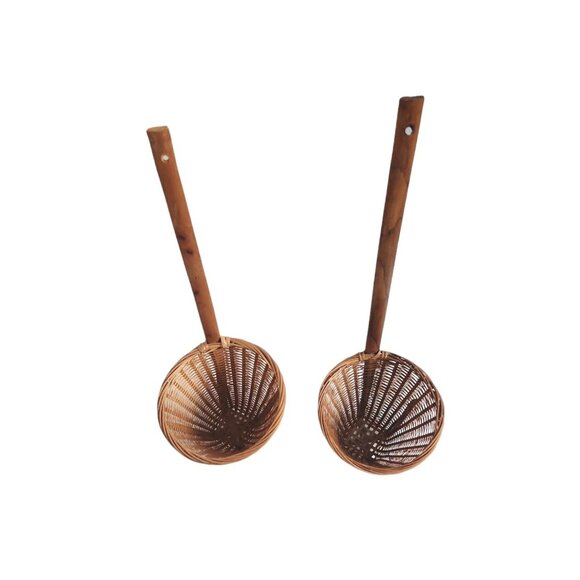 Vintage Cone Woven Wood Wicker Basket Lot Of 2 Baskets Wall Hanging Decor Boho - Picture 3 of 16